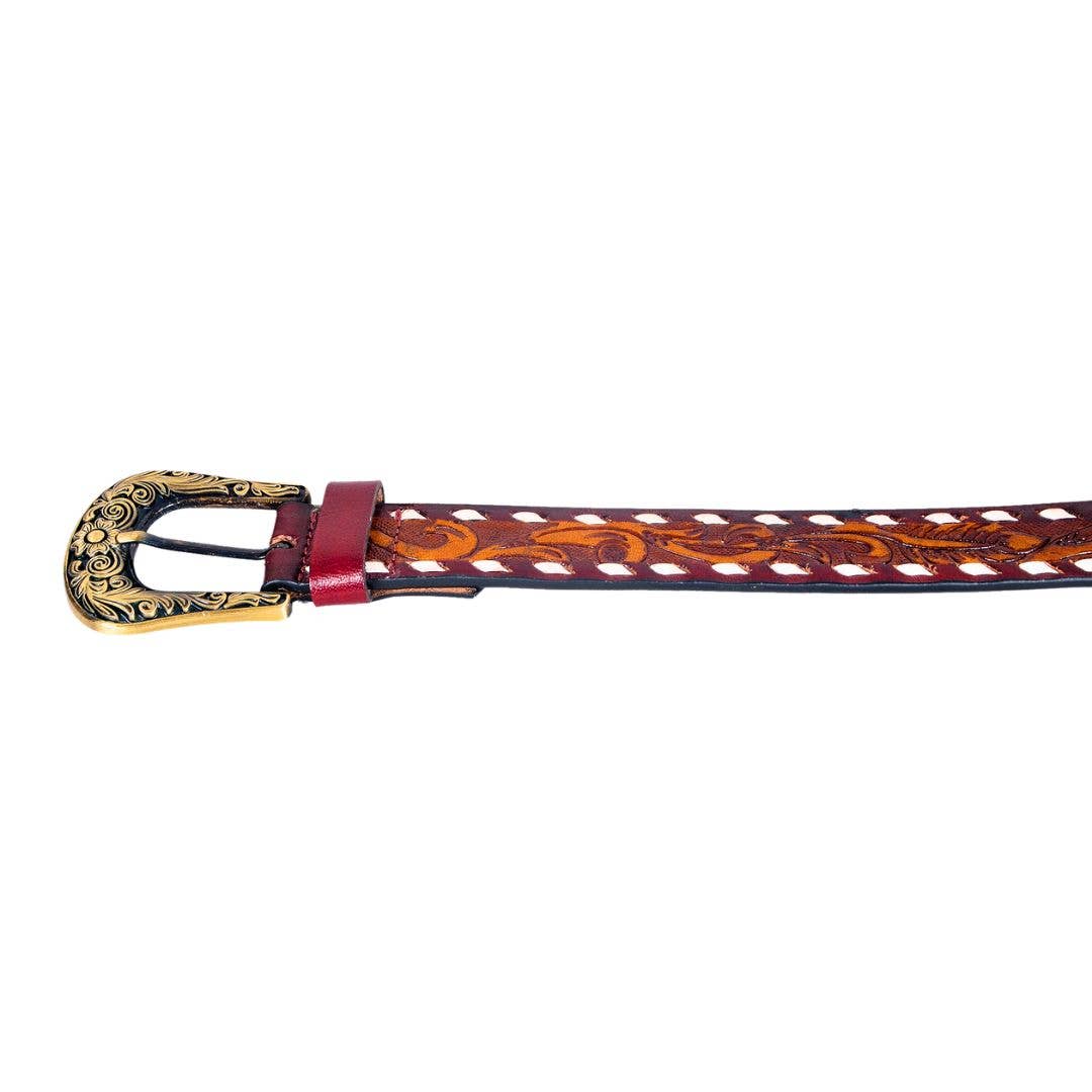 Tri Color Tooled Leather Belt 7Pc Prepack RMB 17