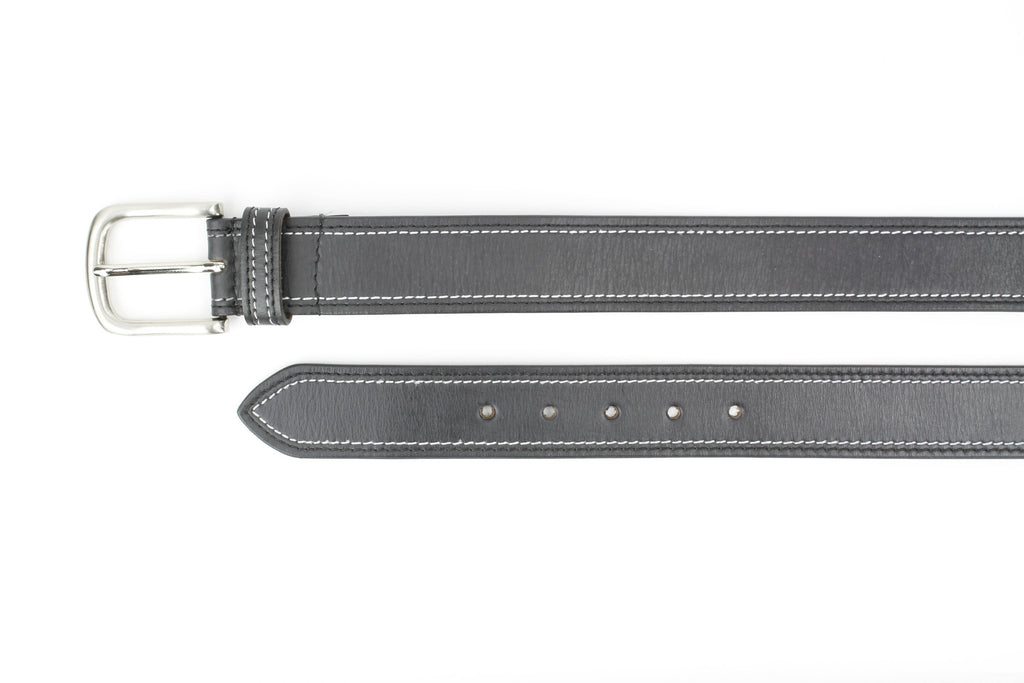 Men’s Classic Leather Belt with Top Stitch ABB 21 2521: Black