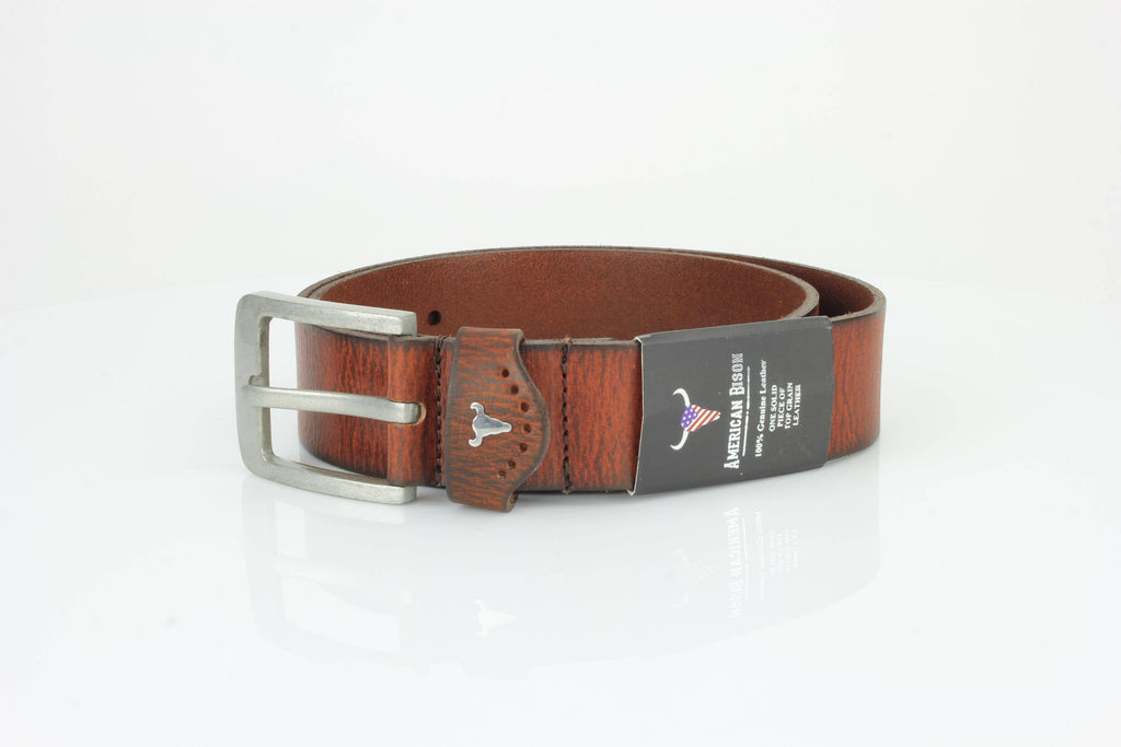 Grain Leather Belt w/ Western Loop & Metal Logo ABB 015: Black