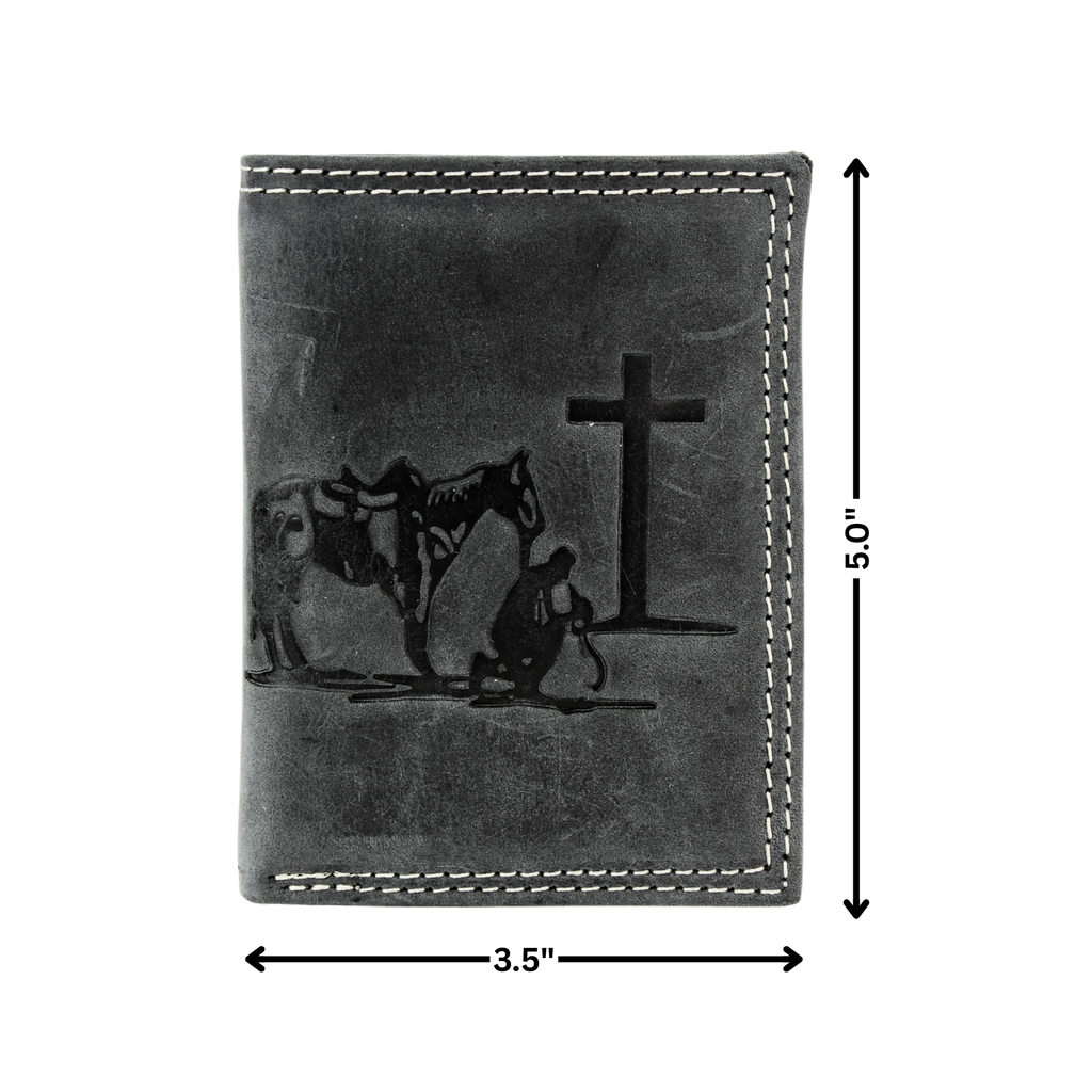 Men’s Tri-Fold Wallet with Cowboy Emboss ABMWVT 04: Brown