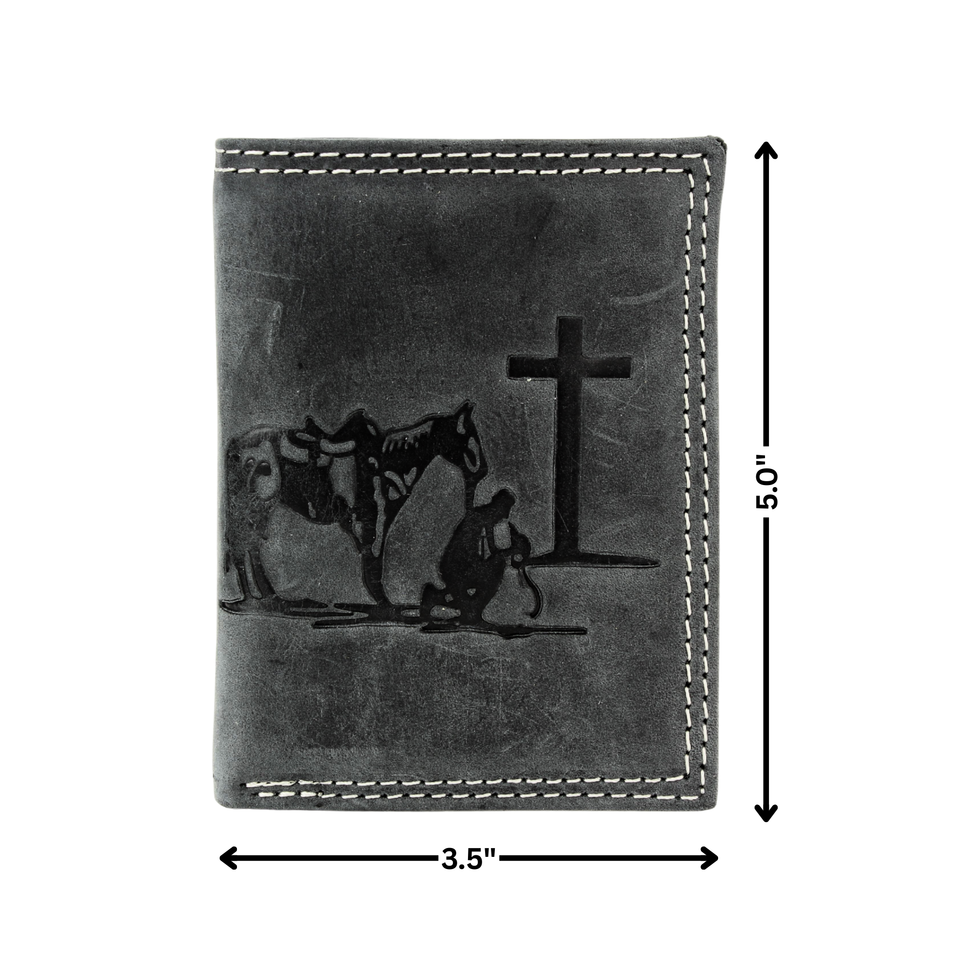 Men’s Tri-Fold Wallet with Cowboy Emboss ABMWVT 04: Black