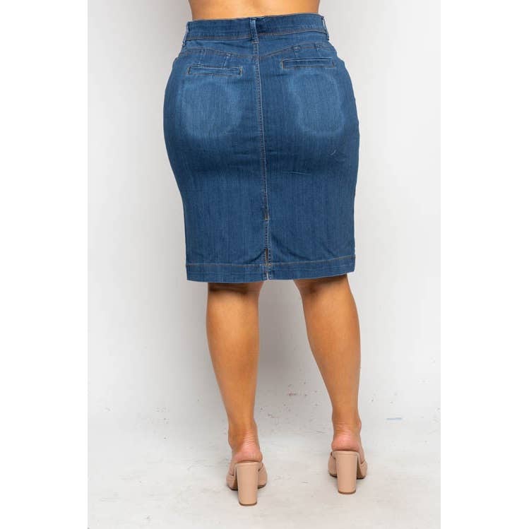 PLUS SIZE DENIM PENCIL SKIRT: Medium Wash / 3X