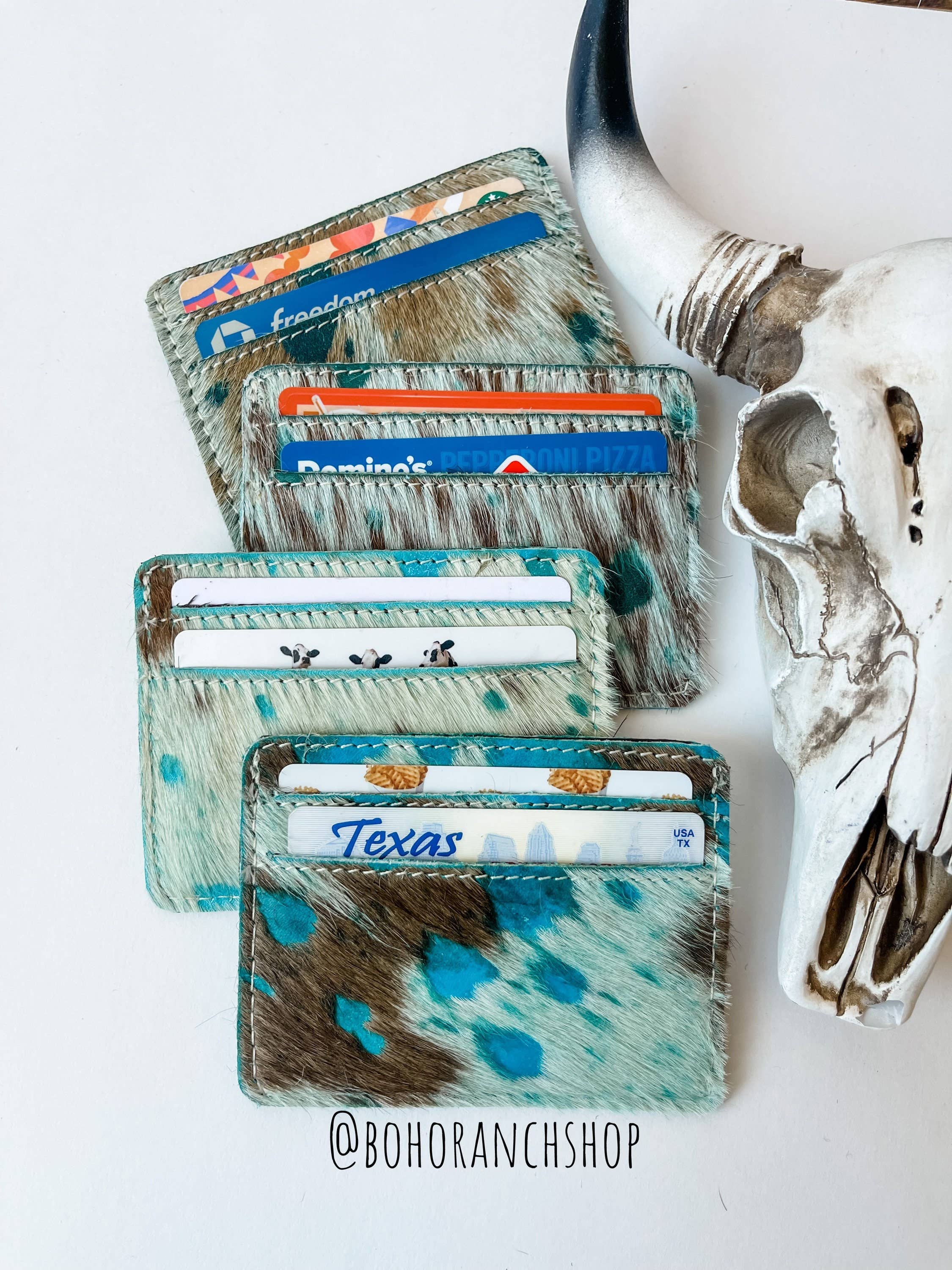 Western Cowhide Credit Card Holder - Money holder: BLACK + WHITE COWHIDE