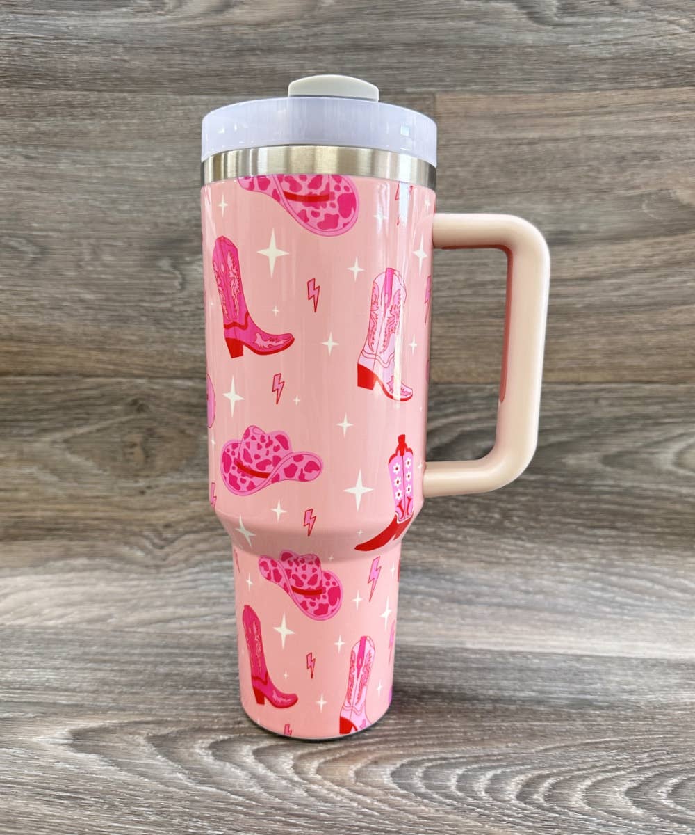 BOOTS HAT WESTERN STAINLESS STEEL TUMBLERS CUP 40oz