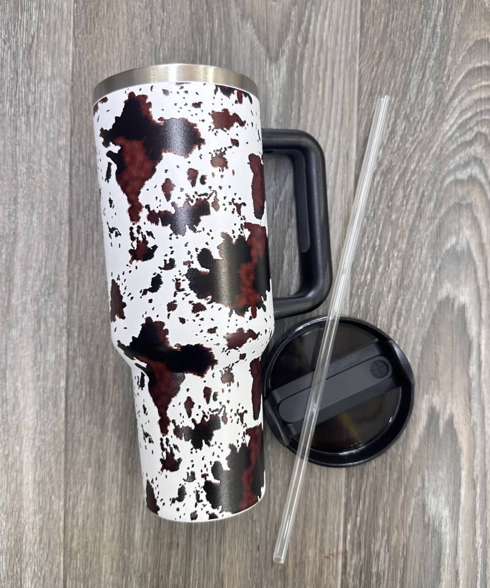 COW WESTERN STAINLESS STEEL TUMBLERS CUP 40oz: Brown