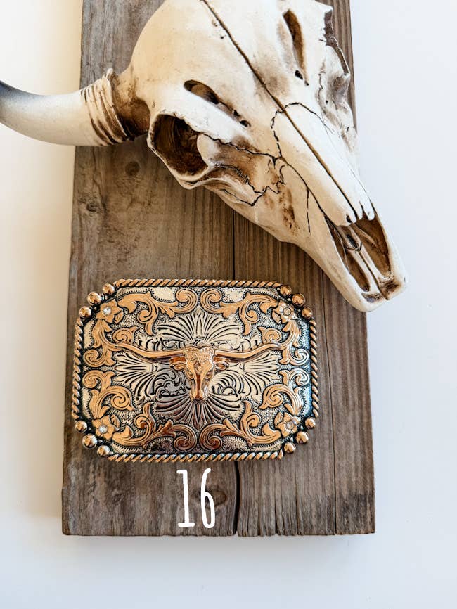 Western Longhorn Steer Metal Belt Buckle: 6