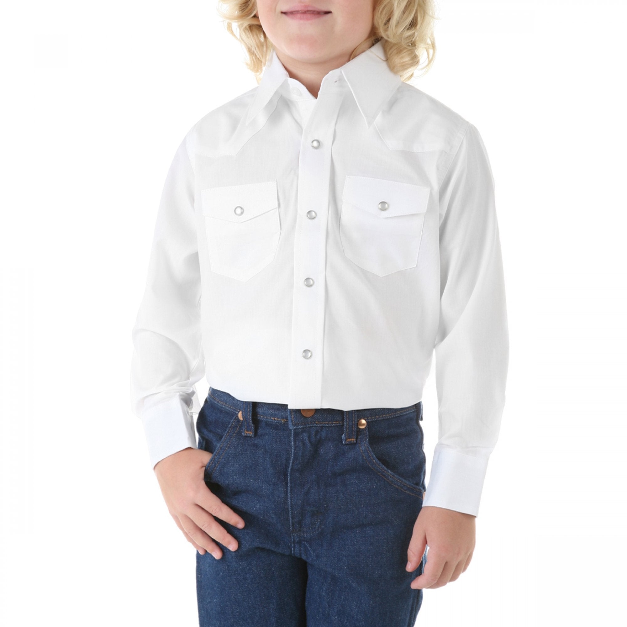Wrangler White Long Sleeve Dress Western Solid Snap Shirt